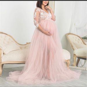 Pink lace maternity dress